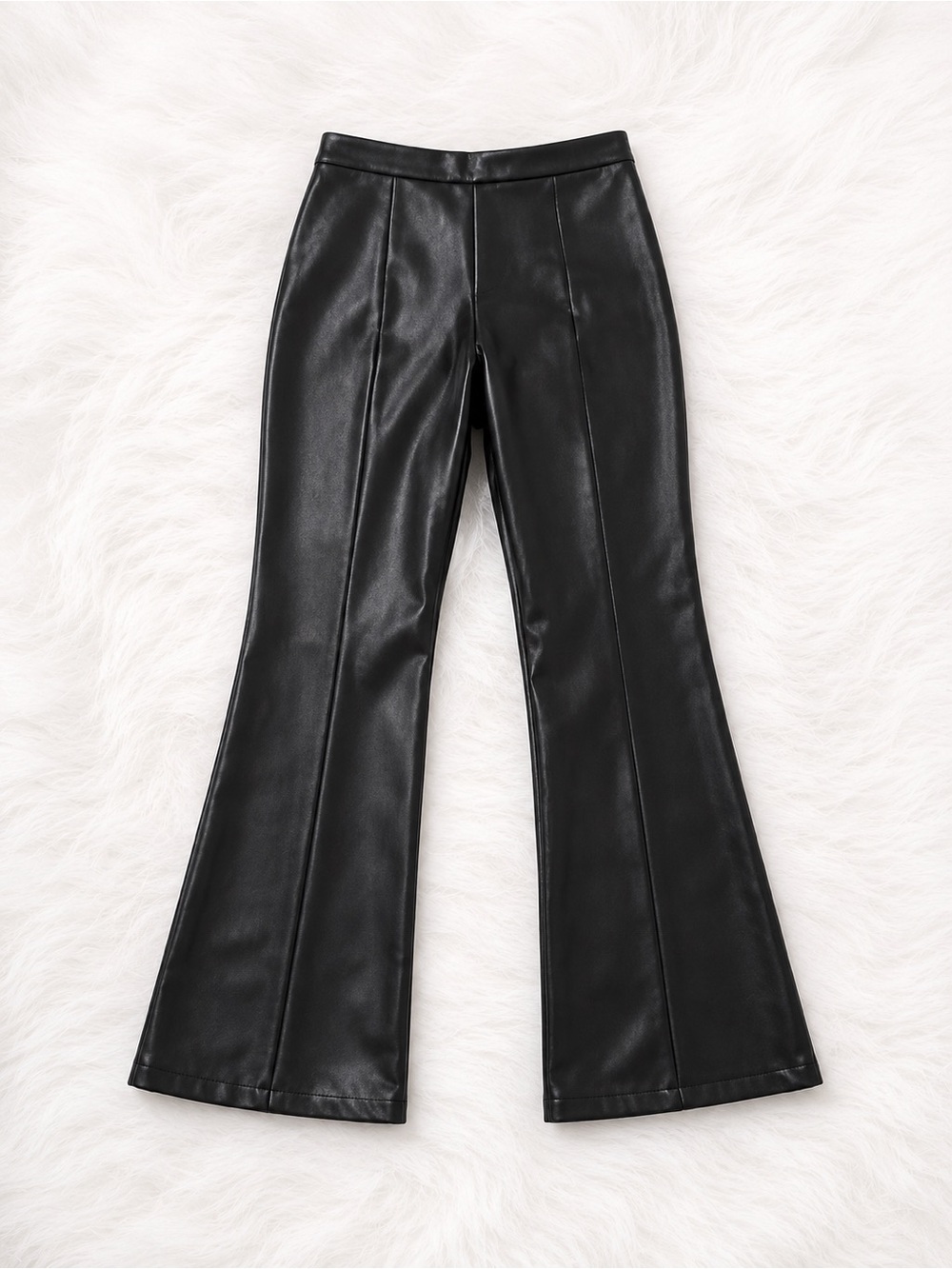 SHEIN Black Faux Leather Flare Pants Large High Rise Vegan Leather Trousers - Picture 2 of 3